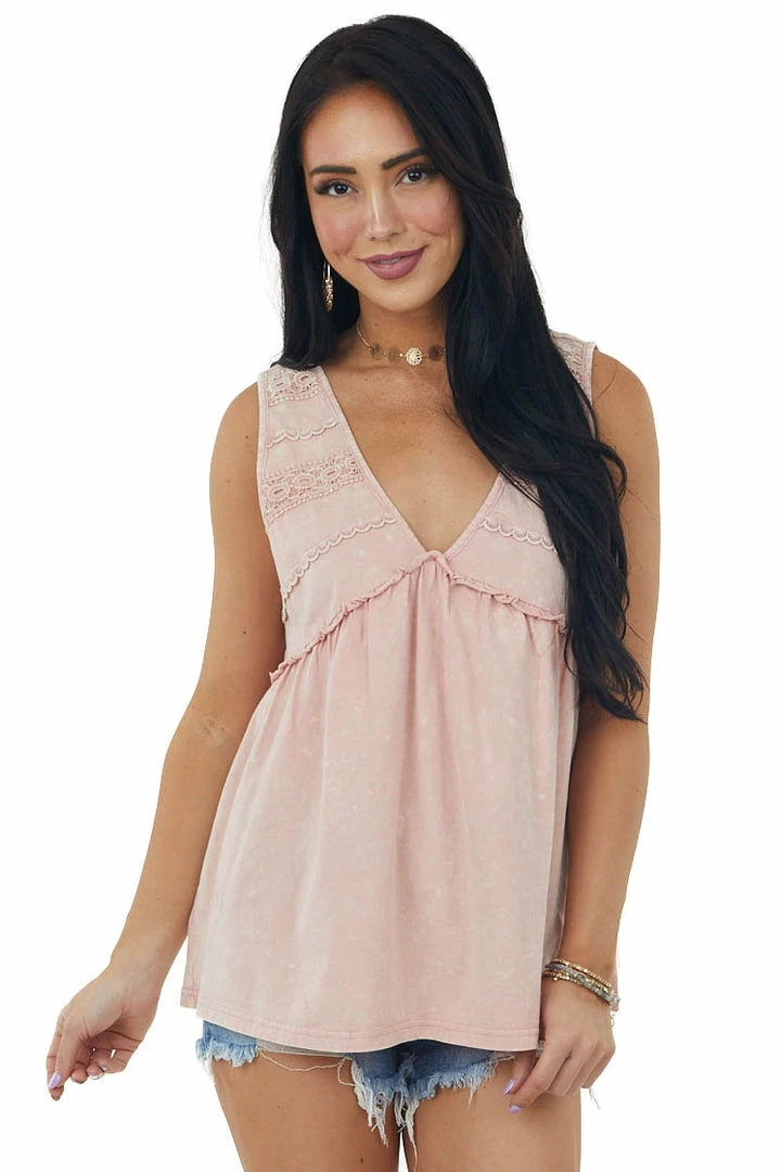 BiBi Dusty Blush Mineral Wash V Neck Knit Tank Top 3 BiBi Dusty Blush Mineral Wash V Neck Knit Tank Top