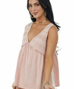 BiBi Dusty Blush Mineral Wash V Neck Knit Tank Top 11 BiBi Dusty Blush Mineral Wash V Neck Knit Tank Top