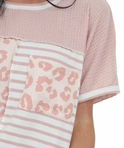 BiBi Dusty Blush Multiprint Waffle Knit Top