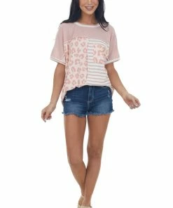 BiBi Dusty Blush Multiprint Waffle Knit Top