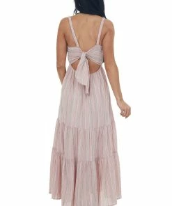 Lush Clothing Dusty Blush Striped Back Tie Tiered Maxi Dress Dresses 12 Lush Clothing Dusty Blush Striped Back Tie Tiered Maxi Dress Dresses