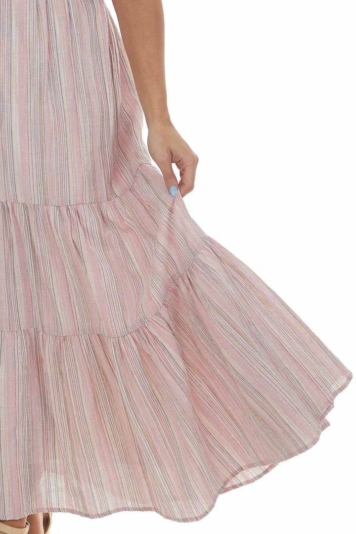 Lush Clothing Dusty Blush Striped Back Tie Tiered Maxi Dress Dresses 8 Lush Clothing Dusty Blush Striped Back Tie Tiered Maxi Dress Dresses