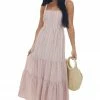 Lush Clothing Dusty Blush Striped Back Tie Tiered Maxi Dress Dresses