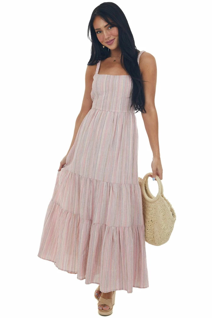 Lush Clothing Dusty Blush Striped Back Tie Tiered Maxi Dress Dresses 3 Lush Clothing Dusty Blush Striped Back Tie Tiered Maxi Dress Dresses