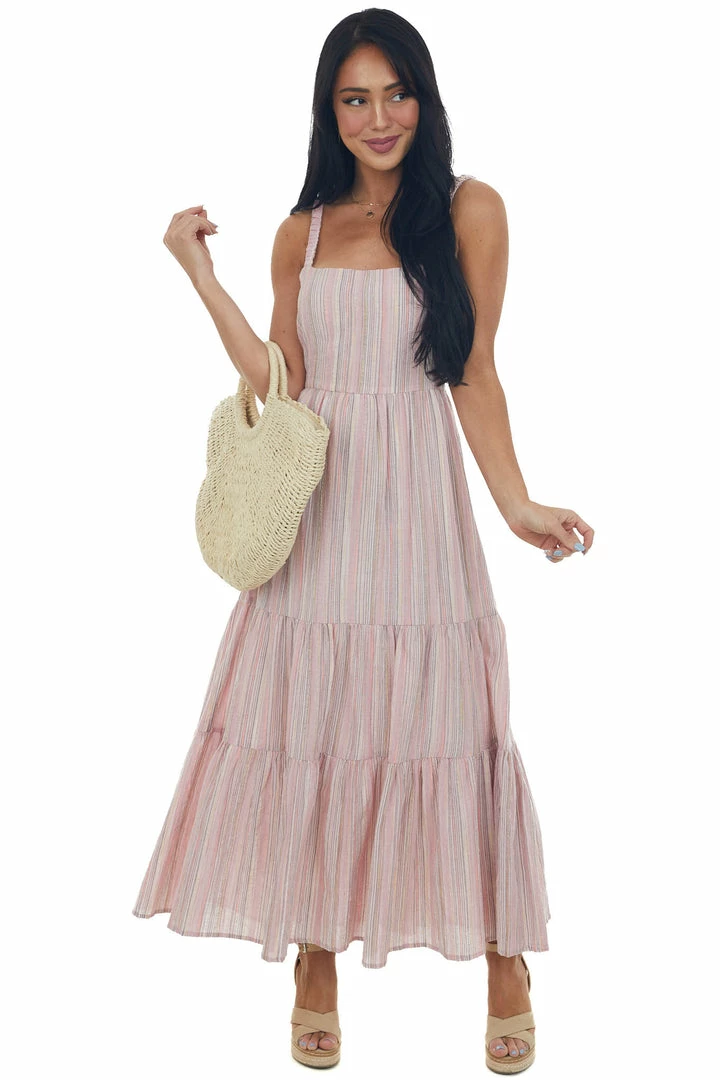 Lush Clothing Dusty Blush Striped Back Tie Tiered Maxi Dress Dresses 4 Lush Clothing Dusty Blush Striped Back Tie Tiered Maxi Dress Dresses