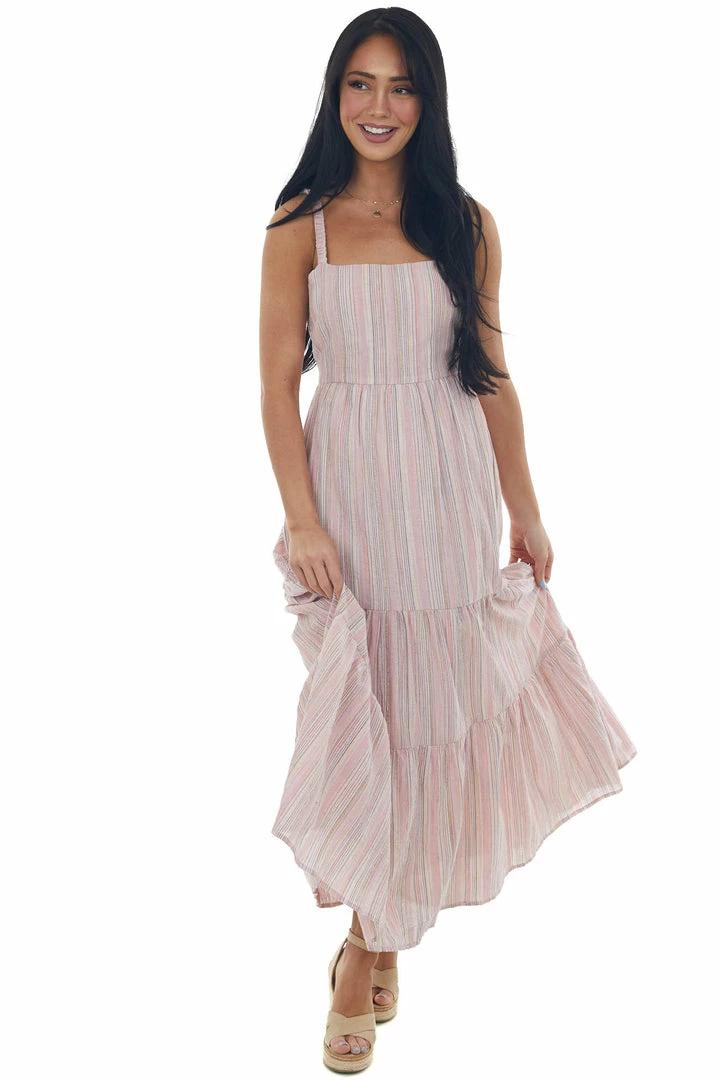 Lush Clothing Dusty Blush Striped Back Tie Tiered Maxi Dress Dresses 5 Lush Clothing Dusty Blush Striped Back Tie Tiered Maxi Dress Dresses