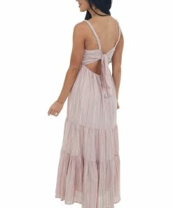 Lush Clothing Dusty Blush Striped Back Tie Tiered Maxi Dress Dresses 11 Lush Clothing Dusty Blush Striped Back Tie Tiered Maxi Dress Dresses