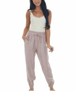 HYFVE Dusty Blush Textured Woven Drawstring Joggers Bottoms