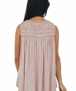Allie Rose Tops Dusty Blush Textured Yoke Swing Knit Tank Top