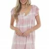 BiBi Dresses Dusty Blush Tie Dye Babydoll Short Dress