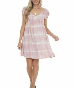 BiBi Dresses Dusty Blush Tie Dye Babydoll Short Dress