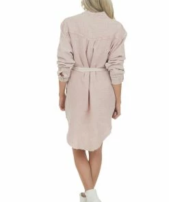 Peach Love Dusty Blush Washed Button Down Shirt Dress