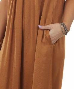 Kori America Dusty Cognac Sleeveless Scoop Neck Maxi Dress Dresses