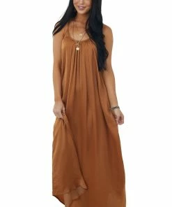 Kori America Dusty Cognac Sleeveless Scoop Neck Maxi Dress Dresses