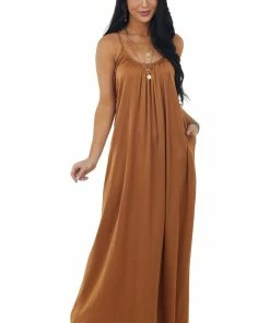 Kori America Dusty Cognac Sleeveless Scoop Neck Maxi Dress Dresses