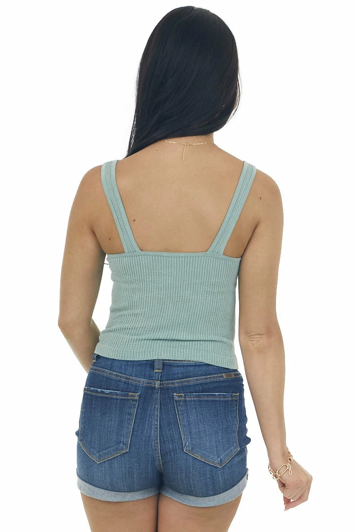 DYNAMIC Tops Dusty Juniper Ribbed Knit V Neckline Crop Tank 7 DYNAMIC Tops Dusty Juniper Ribbed Knit V Neckline Crop Tank