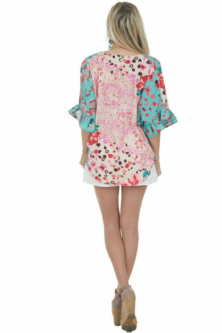 Umgee Dusty Kelly Green Multiprint Short Sleeve Surplice Top 9 Umgee Dusty Kelly Green Multiprint Short Sleeve Surplice Top