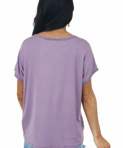 IWT Brands Dusty Lavender Short Sleeve High Low Knit Top Tops