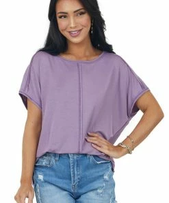IWT Brands Dusty Lavender Short Sleeve High Low Knit Top Tops