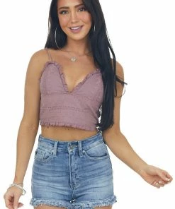 Listicle Dusty Mauve Floral Embroidered Frill Bralette Accessories