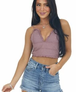 Listicle Dusty Mauve Floral Embroidered Frill Bralette Accessories 11 Listicle Dusty Mauve Floral Embroidered Frill Bralette Accessories