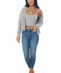 Allie Rose Tops Dusty Mauve Sleeveless Crop Top And Cardigan Set