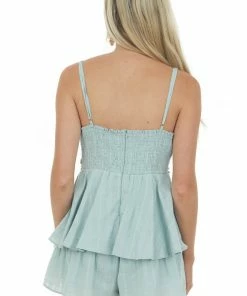 Davi & Dani Dusty Mint Surplice Tiered Sleeveless Romper Dresses