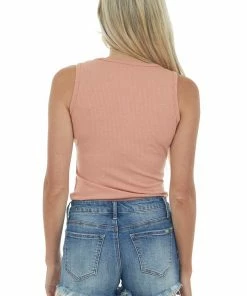 Vanilla Bay Tops Dusty Peach Sleeveless Ribbed Knit Bodysuit 12 Vanilla Bay Tops Dusty Peach Sleeveless Ribbed Knit Bodysuit