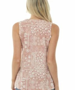 Lime 'N' Chili Tops Dusty Rose Abstract Print Criss Cross Neck Top