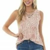 Lime 'N' Chili Tops Dusty Rose Abstract Print Criss Cross Neck Top