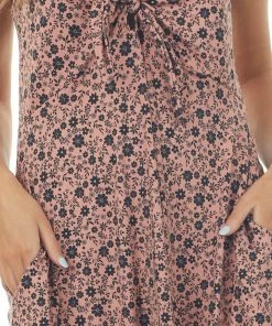Haptics Dresses Dusty Rose Ditsy Floral Sleeveless Tie Front Dress