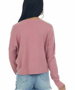 Trend Notes Dusty Rose Drop Shoulder Super Soft Knit Top Tops
