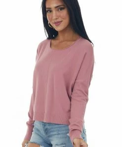 Trend Notes Dusty Rose Drop Shoulder Super Soft Knit Top Tops