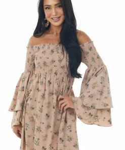 Lime Lush Dusty Rose Floral Print Off The Shoulder Mini Dress