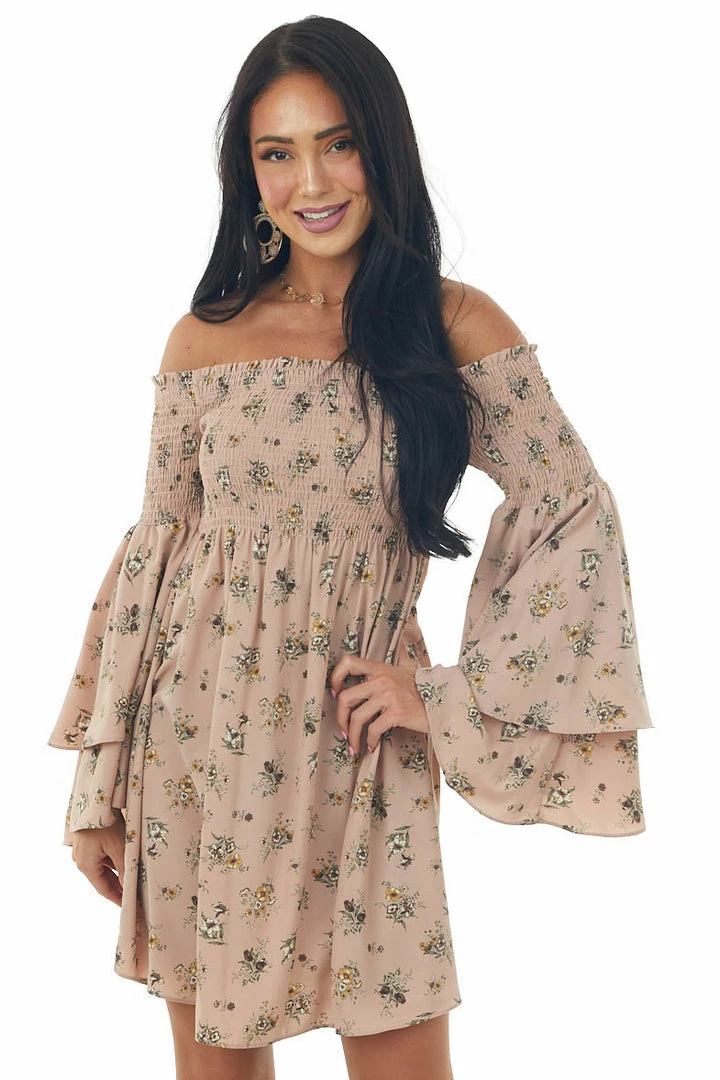 Lime Lush Dusty Rose Floral Print Off The Shoulder Mini Dress 3 Lime Lush Dusty Rose Floral Print Off The Shoulder Mini Dress