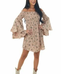 Lime Lush Dusty Rose Floral Print Off The Shoulder Mini Dress