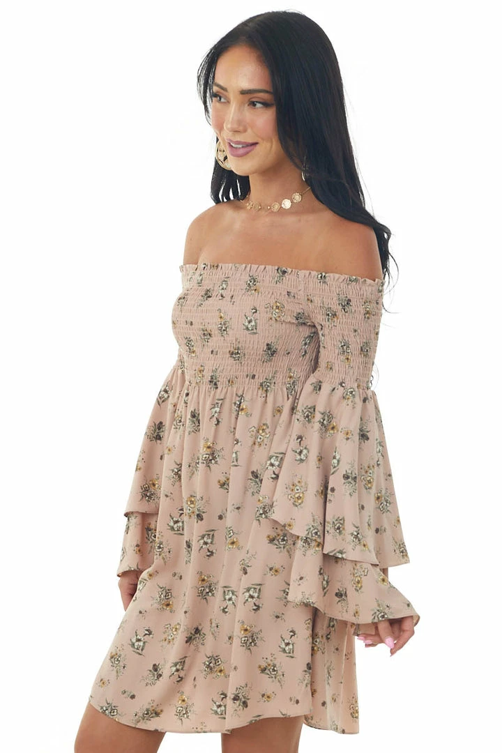 Lime Lush Dusty Rose Floral Print Off The Shoulder Mini Dress 6 Lime Lush Dusty Rose Floral Print Off The Shoulder Mini Dress