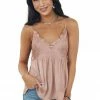 Grade & Gather Tops Dusty Rose Gathered Babydoll Satin Tank Top 1 Grade & Gather Tops Dusty Rose Gathered Babydoll Satin Tank Top