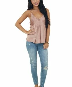 Grade & Gather Tops Dusty Rose Gathered Babydoll Satin Tank Top 10 Grade & Gather Tops Dusty Rose Gathered Babydoll Satin Tank Top