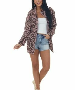 Lime Lush Outerwear Dusty Rose Leopard Print Denim Jacket With Pockets 11 Lime Lush Outerwear Dusty Rose Leopard Print Denim Jacket With Pockets