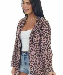 Lime Lush Outerwear Dusty Rose Leopard Print Denim Jacket With Pockets 12 Lime Lush Outerwear Dusty Rose Leopard Print Denim Jacket With Pockets