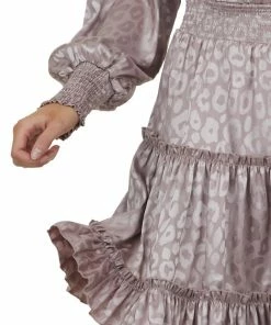 She + Sky Dusty Rose Leopard Print Satin Smocked Short Dress Dresses