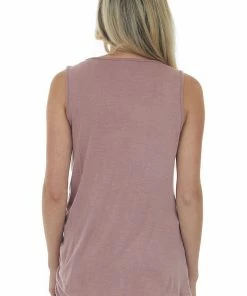 Vanilla Bay Dusty Rose Ruched Side Stretchy Knit Tank Top Tops