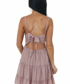 Sweet Lemon Dusty Rose Sleeveless Lace Tiered Mini Dress Dresses