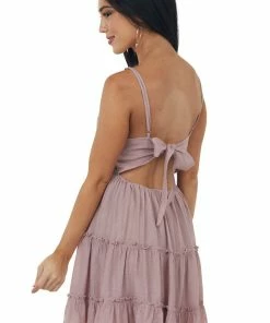 Sweet Lemon Dusty Rose Sleeveless Lace Tiered Mini Dress Dresses