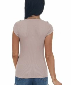 Charlotte Avery Tops Dusty Rose Square Neck Cap Sleeve Ribbed Top