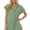 Umgee Dusty Sage Button Down Gauze Shirt Dress