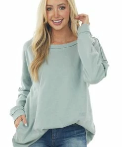 Wishlist Dusty Sage Oversized Long Sleeve Sweatshirt With Pockets