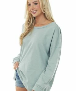 Wishlist Dusty Sage Oversized Long Sleeve Sweatshirt With Pockets