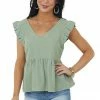 Very J Dusty Sage V Neck Strappy Back Detail Woven Top